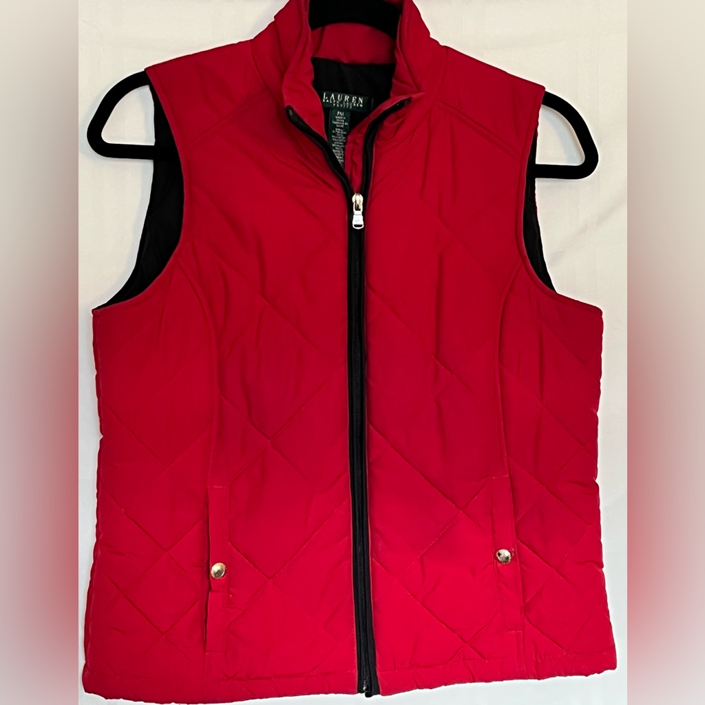 Lauren Ralph Lauren Puffer Vest Womens Sz Pm Gold Hardware Equestrian Winter